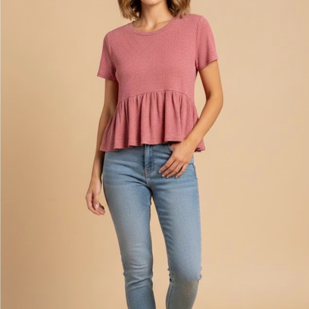 Good Luck Gem Dusty Rose Peplum Top - L